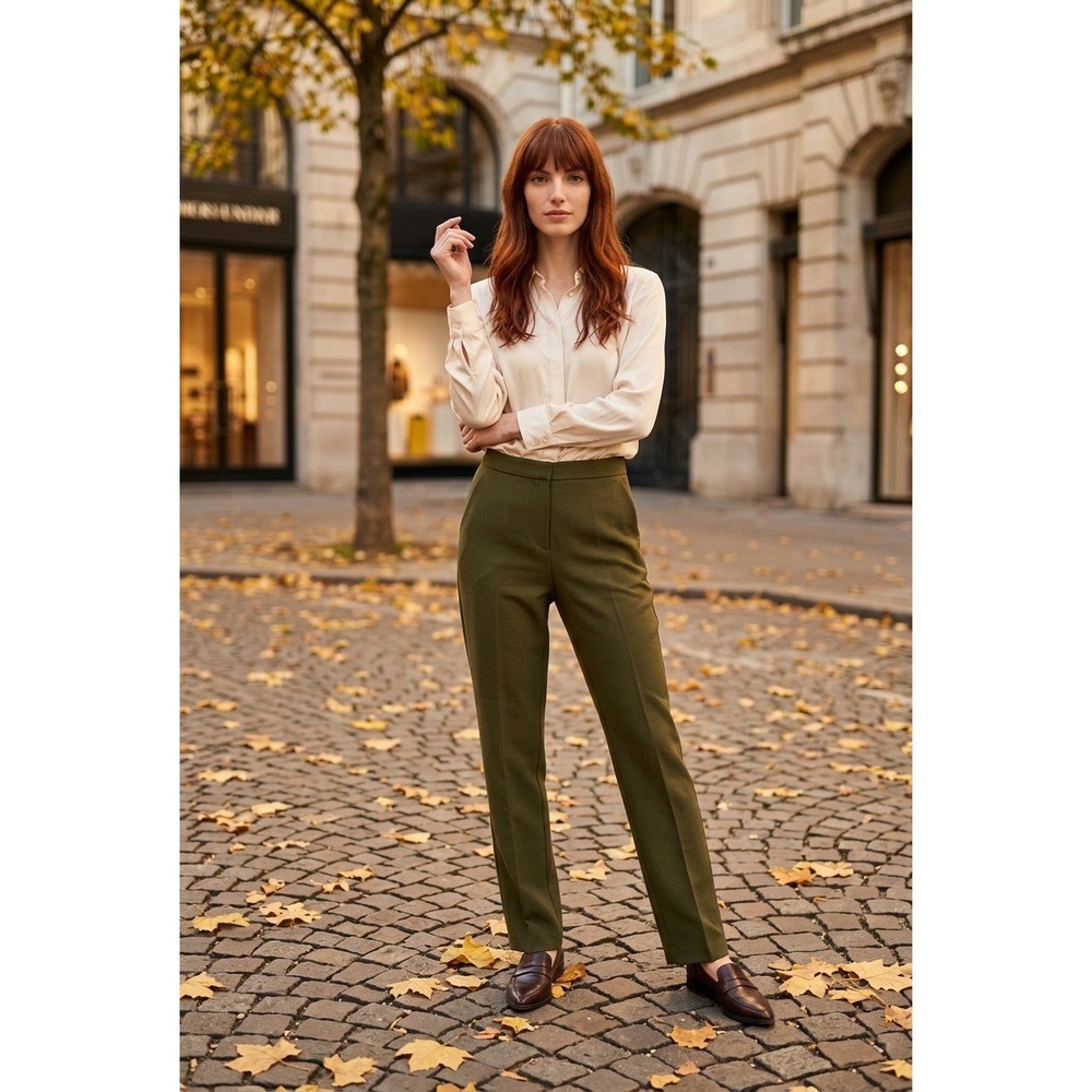 J.Crew Martie Slim Pant Olive Green Wool Blend Side Zip Trousers E0899 Size 4
